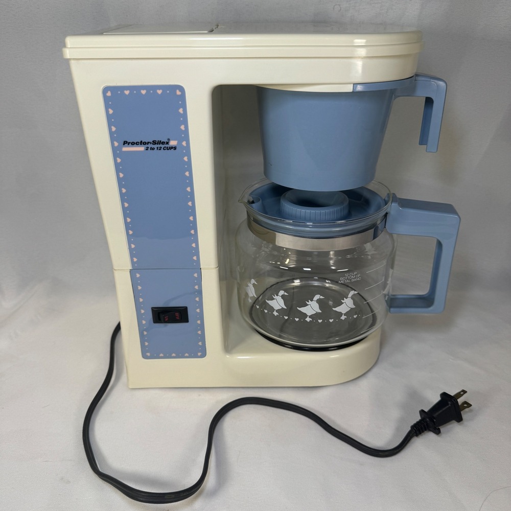 Proctor Silex 12 Cup Coffee Maker Vintage Goose Heart Blue Cream A602 USA Made